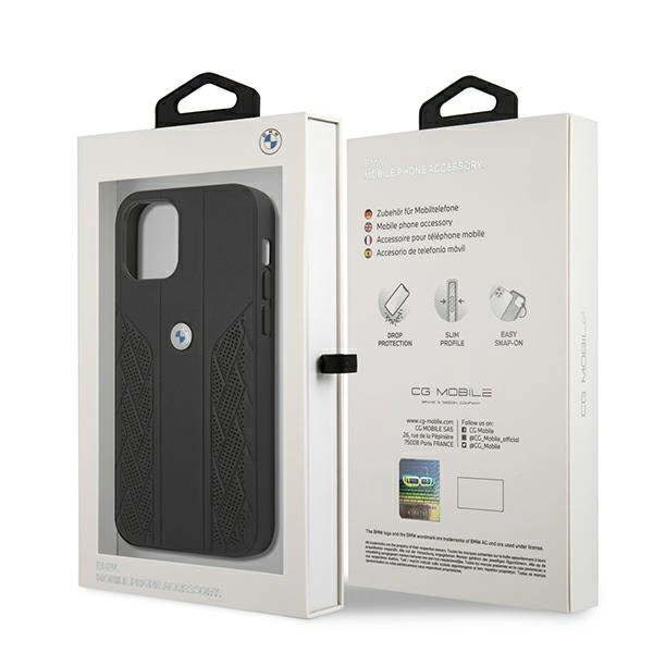 Etui BMW Leather Curve Perforate na iPhone 12 mini - czarne