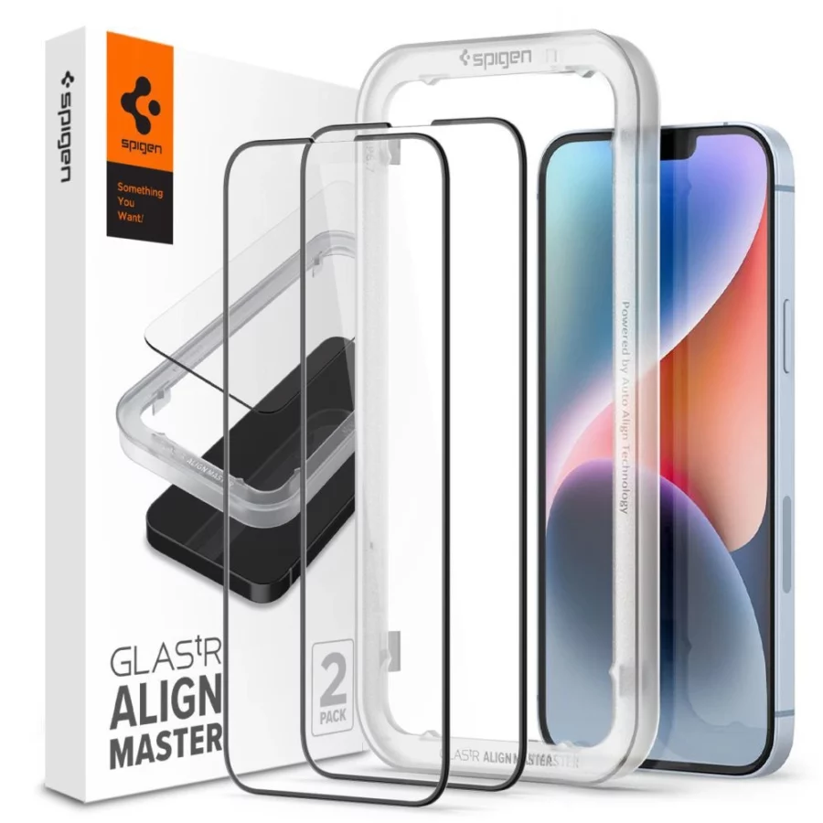 Szkło hartowane Spigen ALM Glass FC na iPhone 13 / 13 Pro / 14 / 16e / 17e- czarne 2 szt.