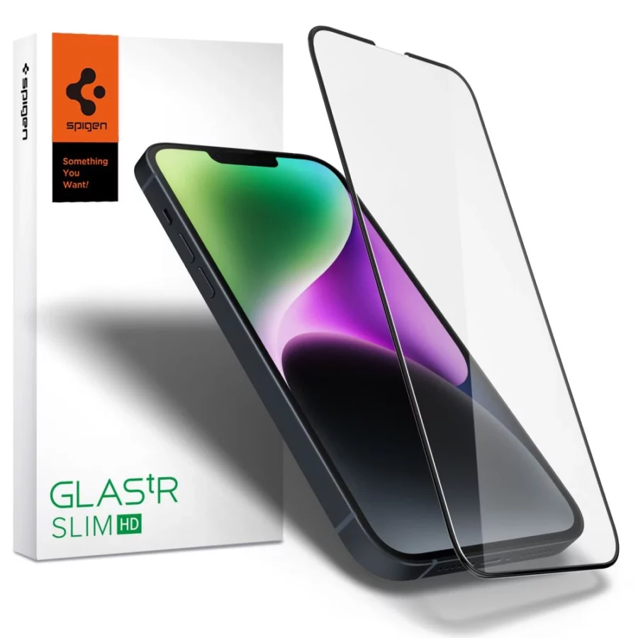 Szkło hartowane Spigen Glass FC na iPhone 13 / 13 Pro / 14 / 16e / 17e - czarne