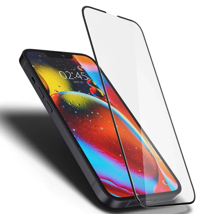 Szkło hartowane Spigen Glass FC na iPhone 13 / 13 Pro / 14 / 16e / 17e - czarne