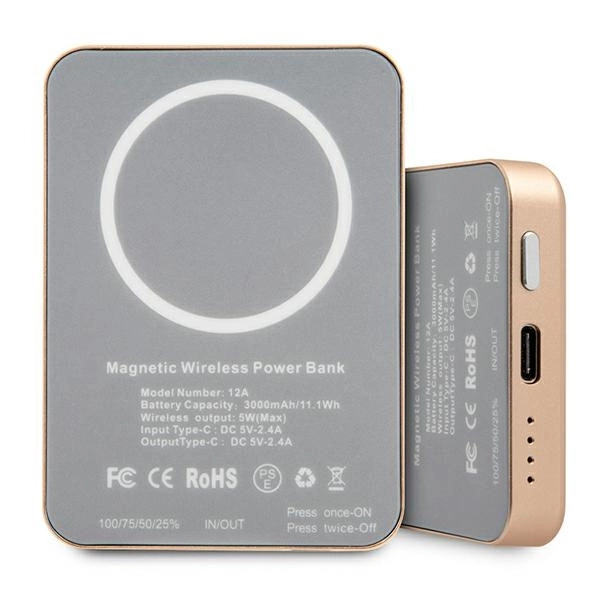 Powerbank indukcyjny Guess 3000mAh 5W z MagSafe - złoty