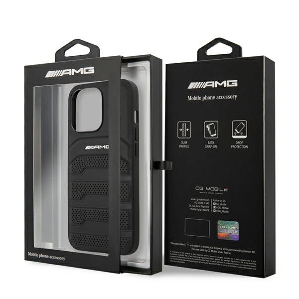 Etui AMG Leather Debossed Lines na iPhone 13 Pro / iPhone 13 - czarne