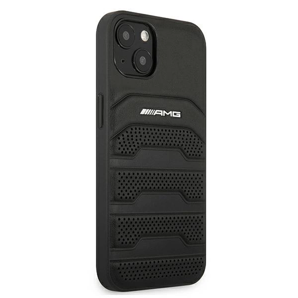Etui AMG Leather Debossed Lines na iPhone 13 mini - czarne