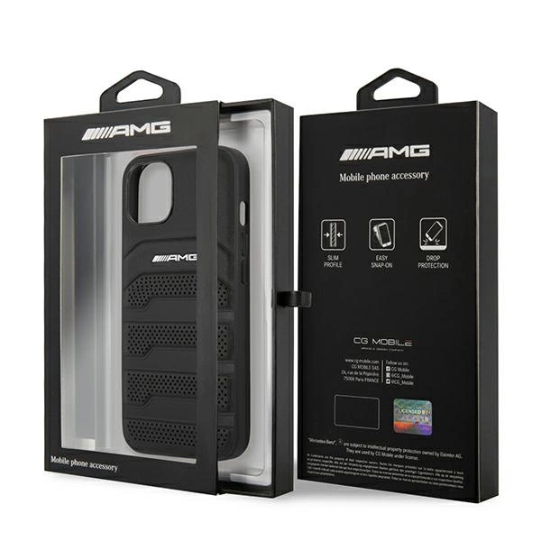 Etui AMG Leather Debossed Lines na iPhone 13 mini - czarne
