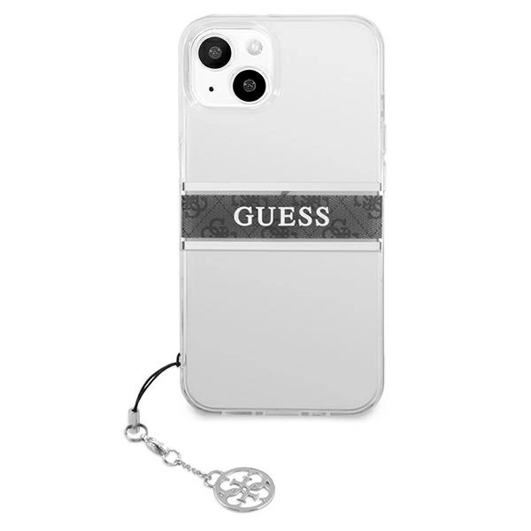 Etui Guess 4G Grey Strap Charm na iPhone 13 mini - przezroczyste