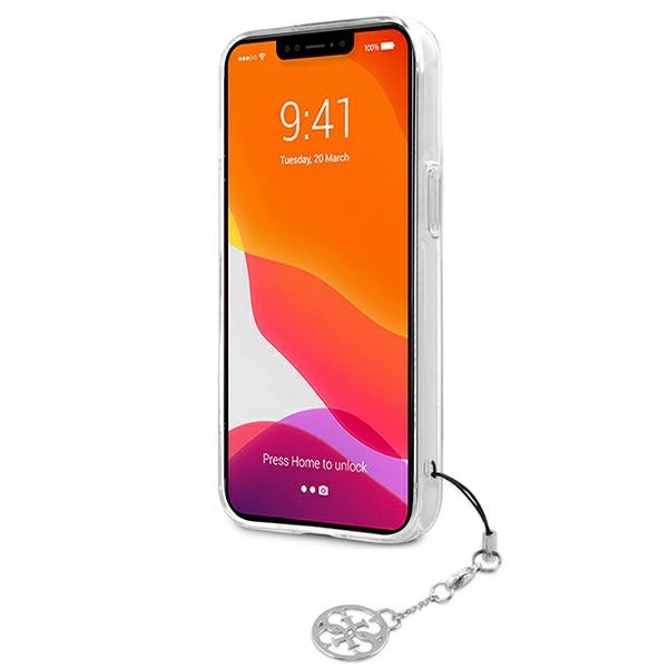 Etui Guess 4G Grey Strap Charm na iPhone 13 mini - przezroczyste