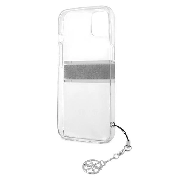 Etui Guess 4G Grey Strap Charm na iPhone 13 mini - przezroczyste