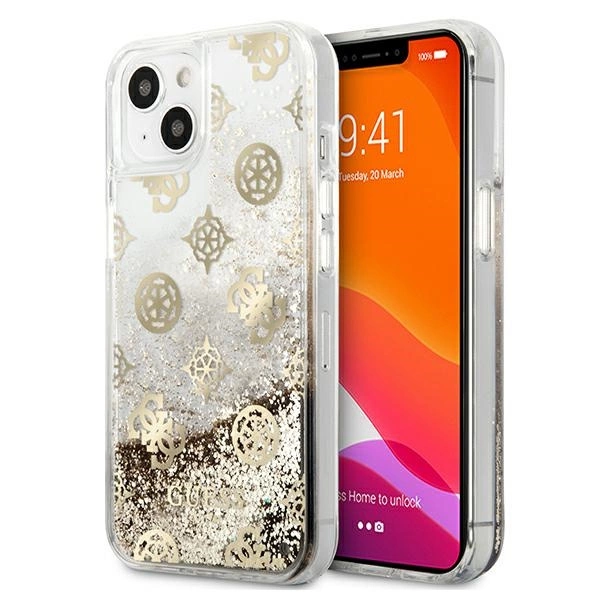 Etui Guess Peony Liquid Glitter na iPhone 13 mini - złote
