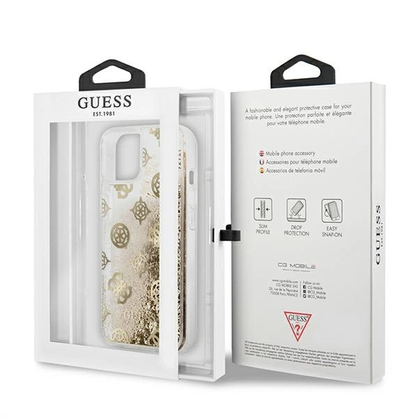 Etui Guess Peony Liquid Glitter na iPhone 13 mini - złote