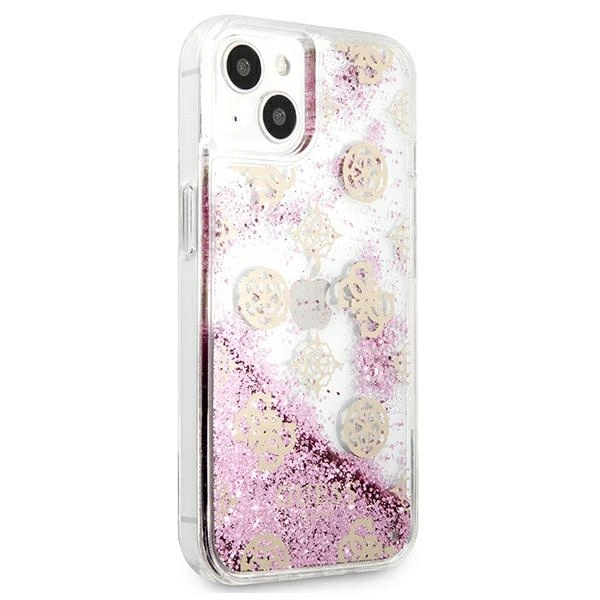 Etui Guess Peony Liquid Glitter na iPhone 13 mini - różowe