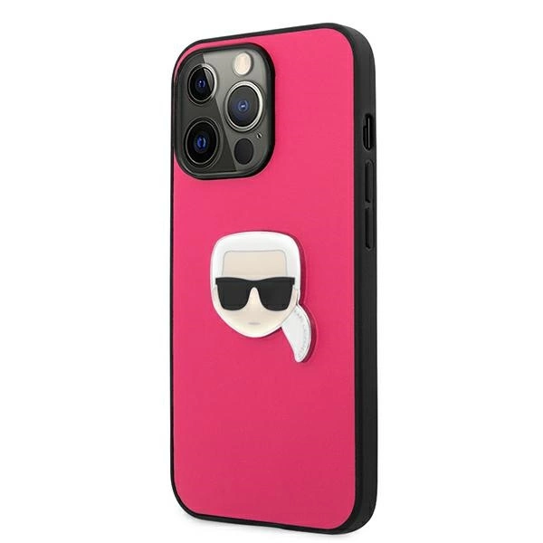 Etui Karl Lagerfeld Leather Ikonik Karl's Head Metal na iPhone 13 Pro / 13 6,1" - różowe