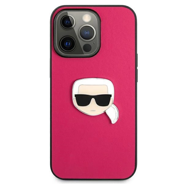 Etui Karl Lagerfeld Leather Ikonik Karl's Head Metal na iPhone 13 Pro / 13 6,1" - różowe