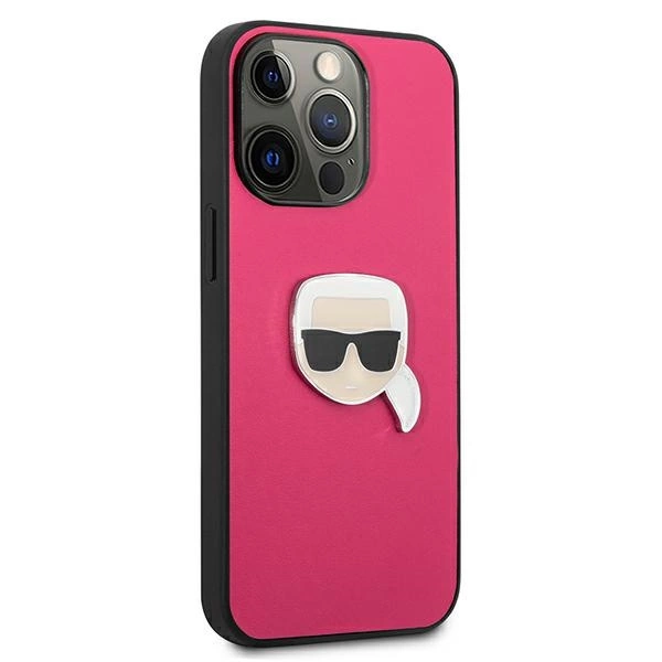 Etui Karl Lagerfeld Leather Ikonik Karl's Head Metal na iPhone 13 Pro / 13 6,1" - różowe