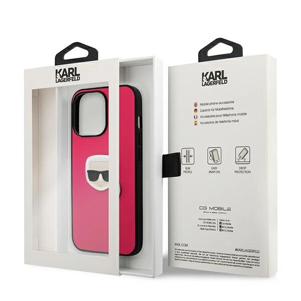 Etui Karl Lagerfeld Leather Ikonik Karl's Head Metal na iPhone 13 Pro / 13 6,1" - różowe