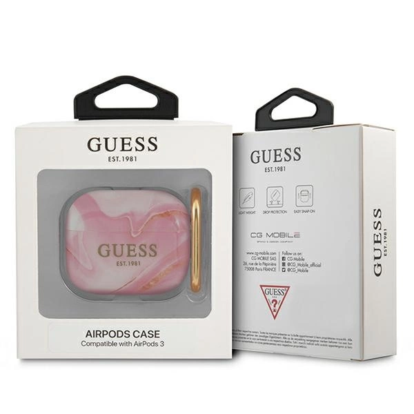 Etui Guess Marble Collection na AirPods 3 - różowe