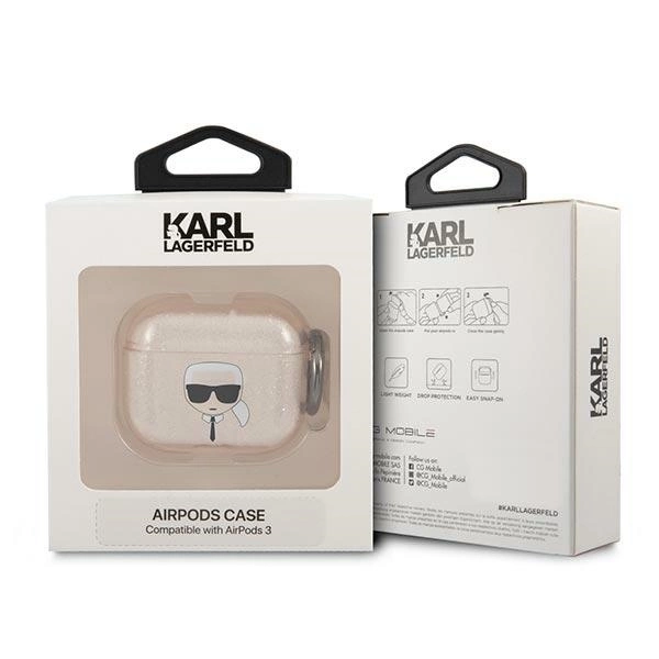 Etui Karl Lagerfeld Glitter Karl's Head na AirPods 3 - złote