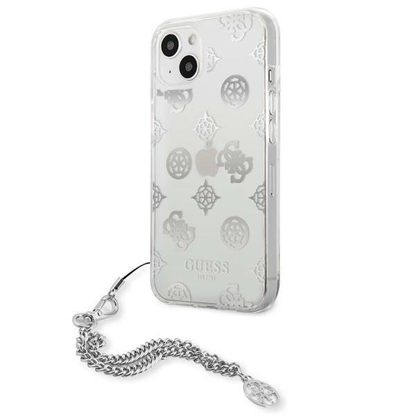 Etui Guess Peony Chain Collection na iPhone 13 mini - srebrne