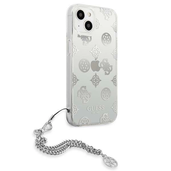 Etui Guess Peony Chain Collection na iPhone 13 mini - srebrne