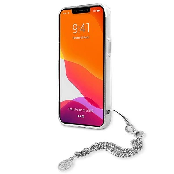 Etui Guess Peony Chain Collection na iPhone 13 mini - srebrne