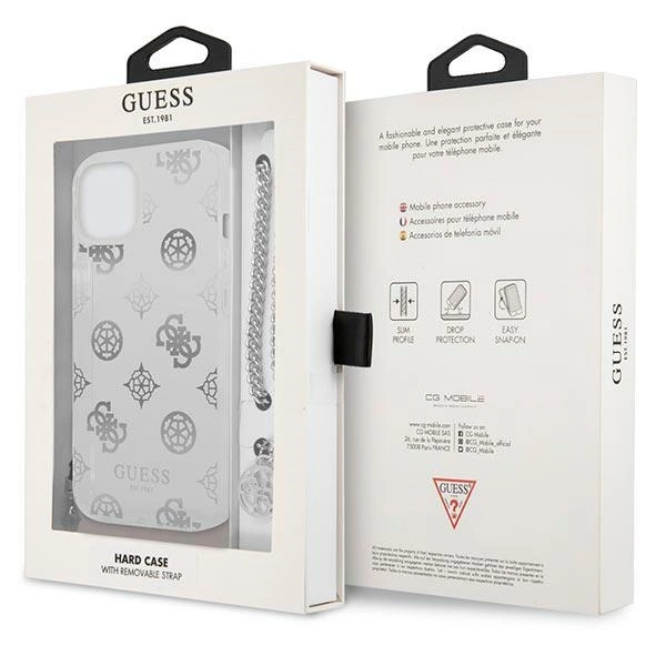 Etui Guess Peony Chain Collection na iPhone 13 mini - srebrne