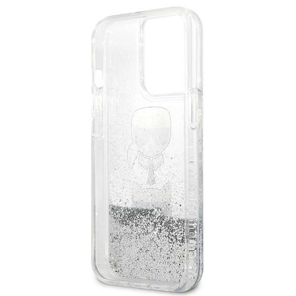 Etui Karl Lagerfeld Liquid Glitter Karl&Choupette Head na iPhone 13 Pro / iPhone 13 - srebrne