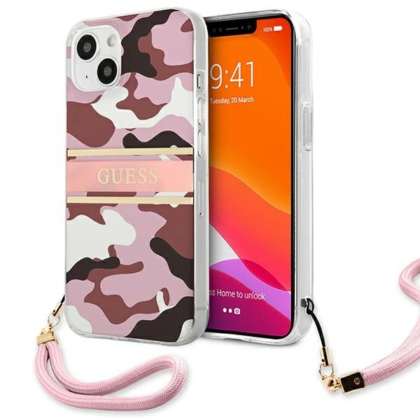 Etui Guess Camo Strap Collection na iPhone 13 - różowe