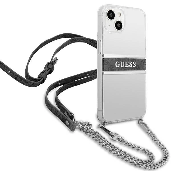 Etui Guess 4G Grey Strap Silver Chain na iPhone 13 mini - przezroczyste