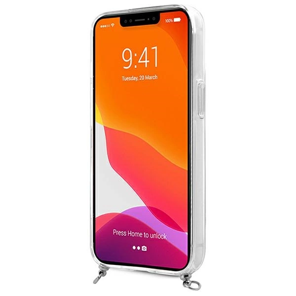 Etui Guess 4G Grey Strap Silver Chain na iPhone 13 mini - przezroczyste