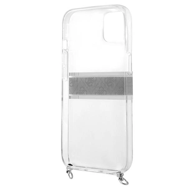 Etui Guess 4G Grey Strap Silver Chain na iPhone 13 mini - przezroczyste