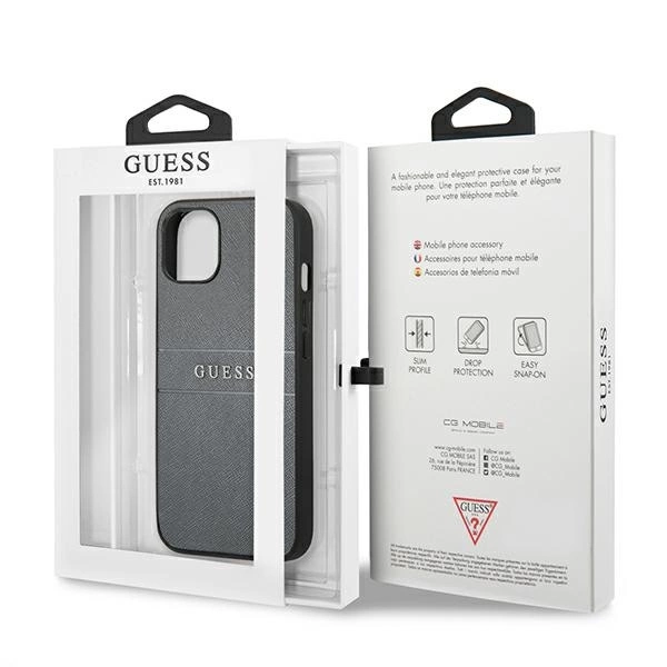 Etui Guess Saffiano Strap na iPhone 13 mini - szare