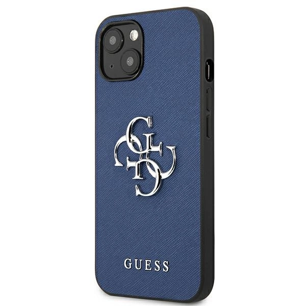 Etui Guess Saffiano 4G Metal Logo na iPhone 13 mini - niebieskie