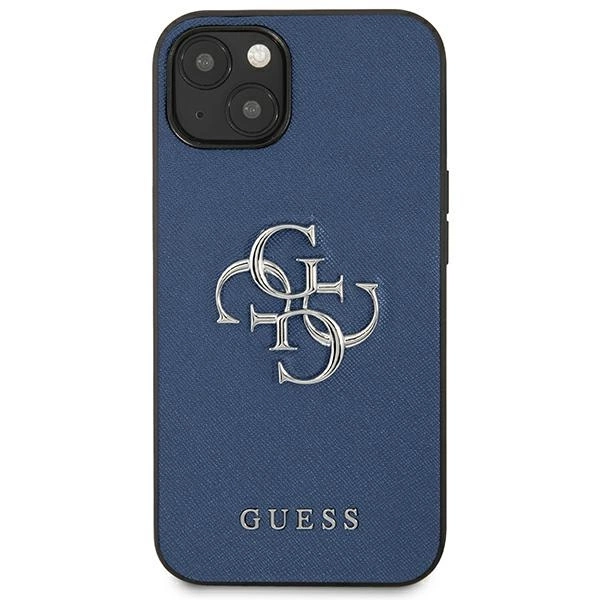 Etui Guess Saffiano 4G Metal Logo na iPhone 13 mini - niebieskie