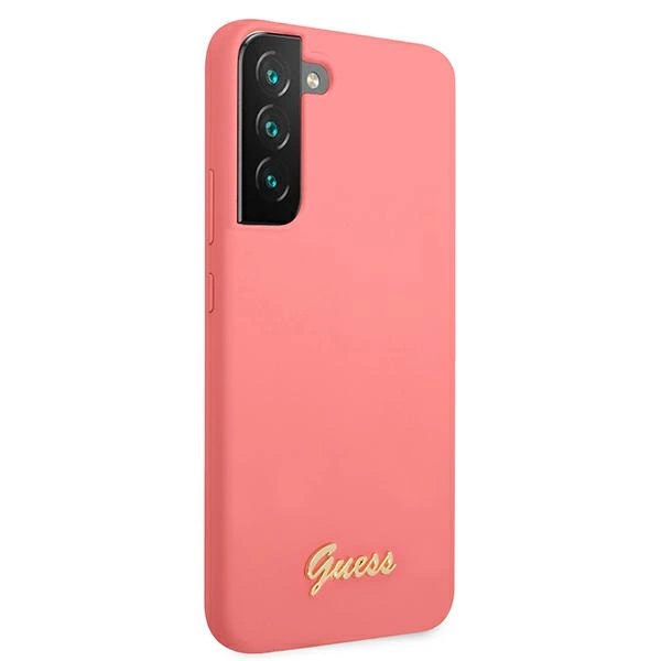 Etui Guess Silicone Script Metal Logo na Samsung Galaxy S22+ - fuksjowy