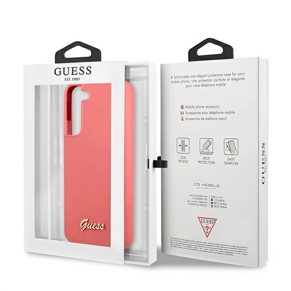 Etui Guess Silicone Script Metal Logo na Samsung Galaxy S22+ - fuksjowy