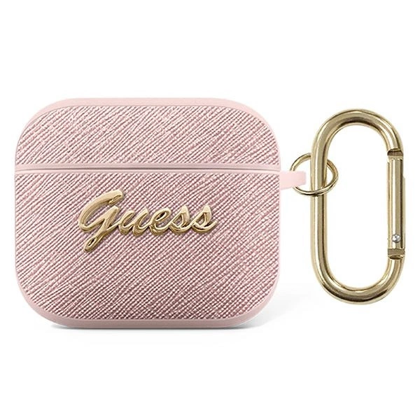 Etui Guess Saffiano Script Metal Collection na AirPods 3 - różowe
