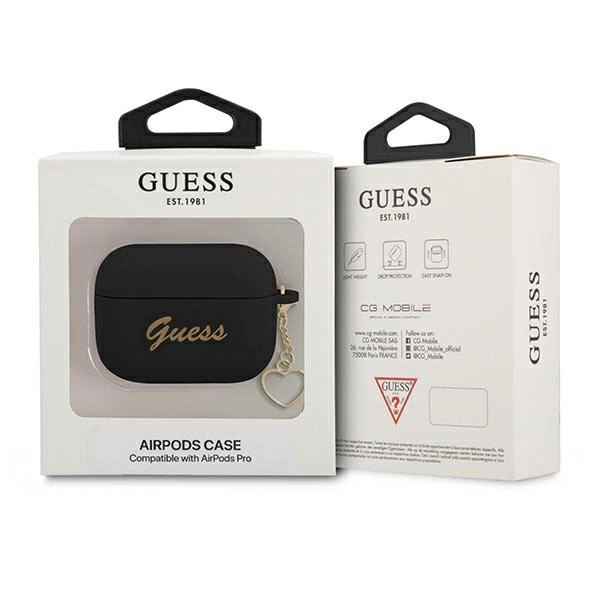 Etui Guess Silicone Charm Heart Collection na AirPods Pro - czarne