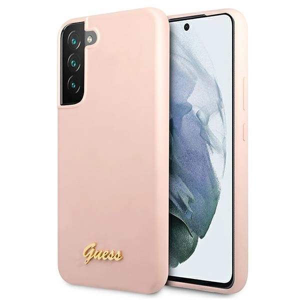 Etui Guess Silicone Script Metal Logo na Samsung Galaxy S22+ - różowe