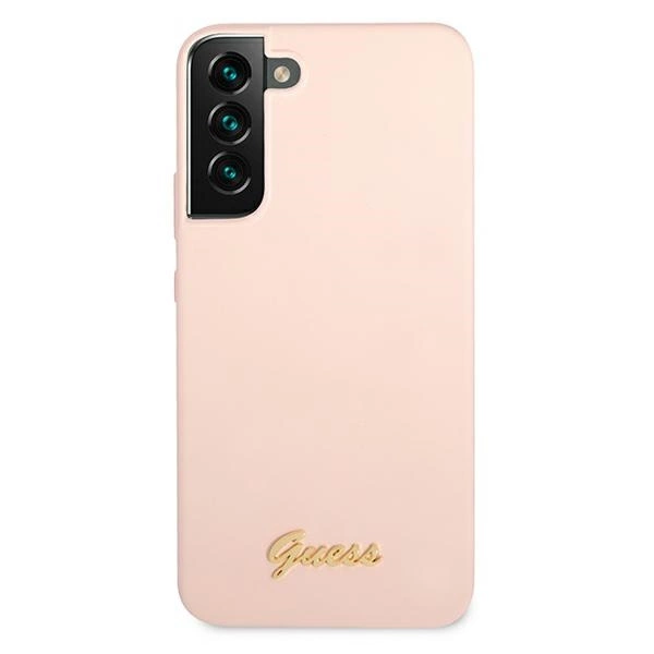 Etui Guess Silicone Script Metal Logo na Samsung Galaxy S22+ - różowe
