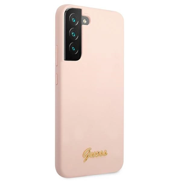 Etui Guess Silicone Script Metal Logo na Samsung Galaxy S22+ - różowe