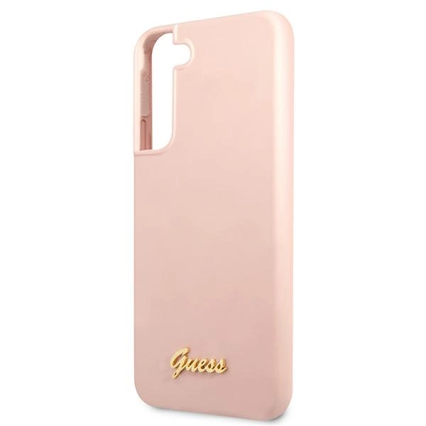 Etui Guess Silicone Script Metal Logo na Samsung Galaxy S22+ - różowe