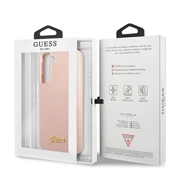 Etui Guess Silicone Script Metal Logo na Samsung Galaxy S22+ - różowe