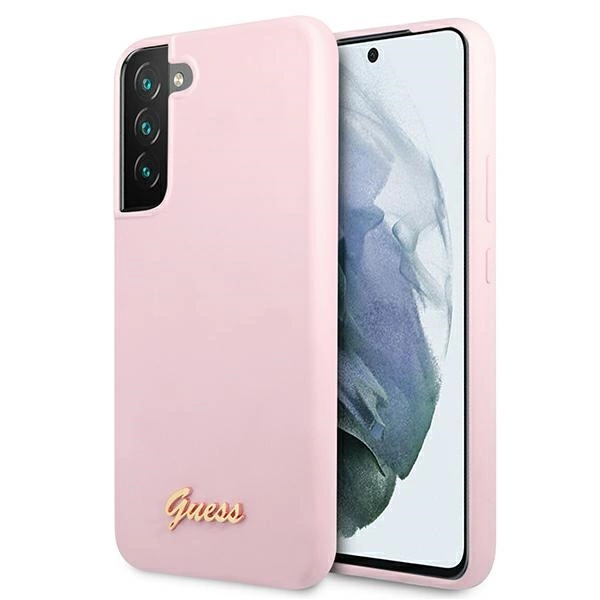 Etui Guess Silicone Script Metal Logo na Samsung Galaxy S22+ - lawendowe