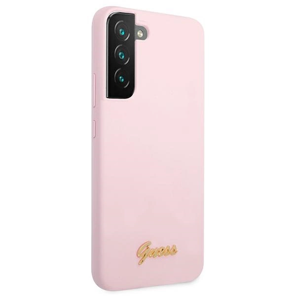 Etui Guess Silicone Script Metal Logo na Samsung Galaxy S22+ - lawendowe