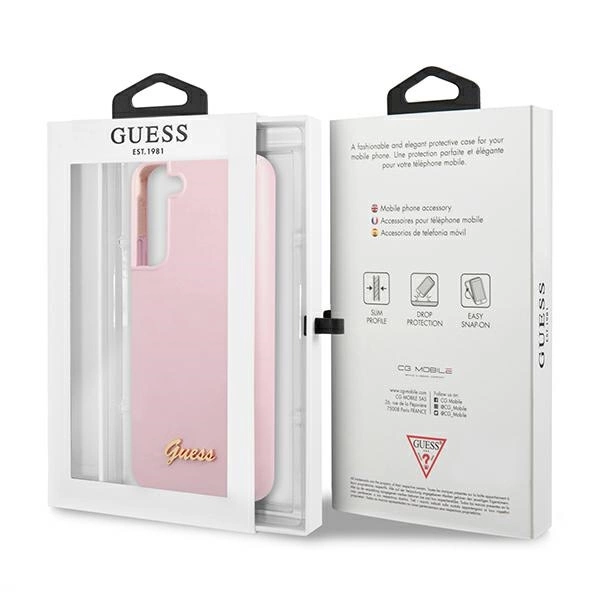 Etui Guess Silicone Script Metal Logo na Samsung Galaxy S22+ - lawendowe