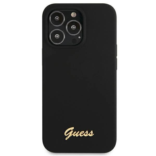 Etui Guess Silicone Script Gold Logo MagSafe na iPhone 13 Pro / iPhone 13 - czarne