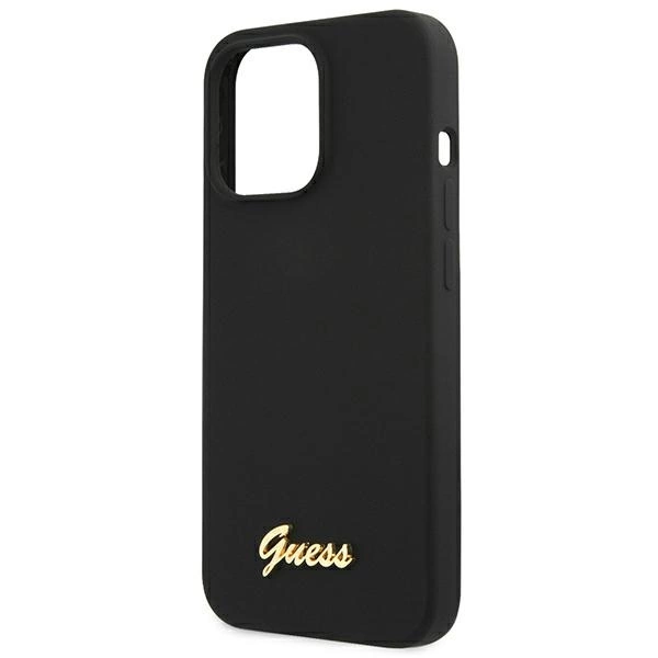Etui Guess Silicone Script Gold Logo MagSafe na iPhone 13 Pro / iPhone 13 - czarne