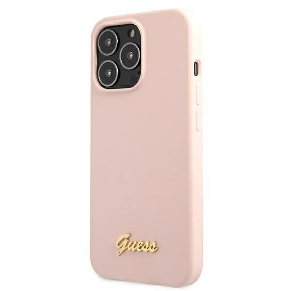 Etui Guess Silicone Script Gold Logo MagSafe na iPhone 13 Pro / iPhone 13 - jasnoróżowe