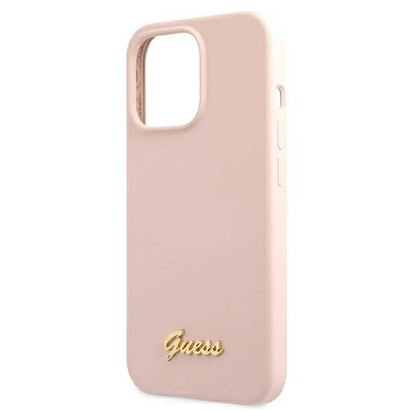 Etui Guess Silicone Script Gold Logo MagSafe na iPhone 13 Pro / iPhone 13 - jasnoróżowe