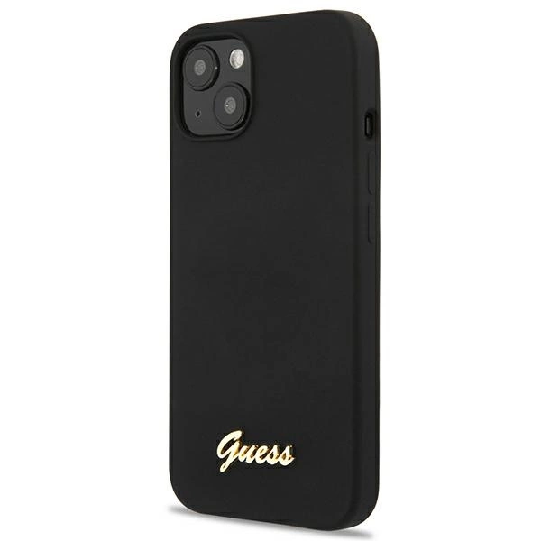 Etui Guess Silicone Script Gold Logo MagSafe na iPhone 13 - czarne