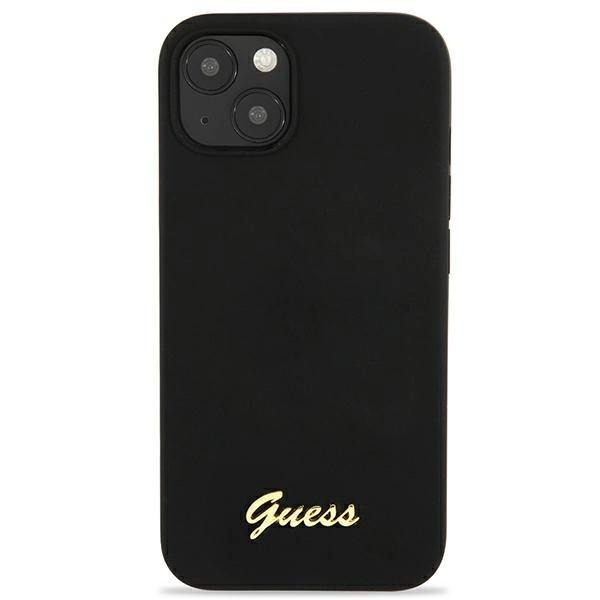 Etui Guess Silicone Script Gold Logo MagSafe na iPhone 13 - czarne